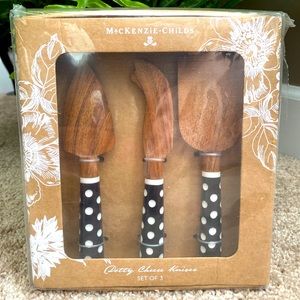 NIB Mackenzie Childs Cheese Knife Set of 3 - Black and White Dotty / Polka Dot